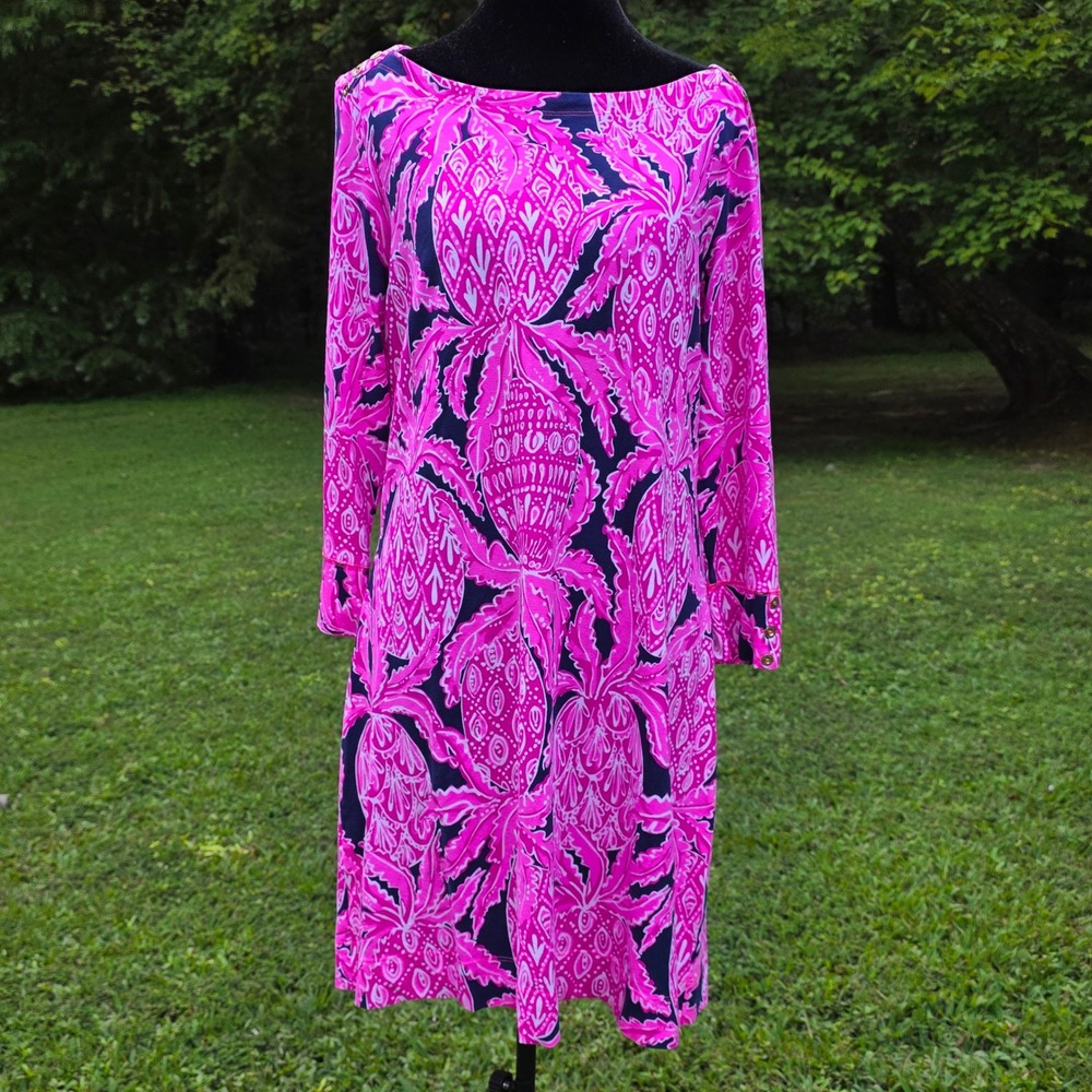LILLY PULITZER Sophie Dress Pink Pineapples Bright Navy Coco Safari Women XL